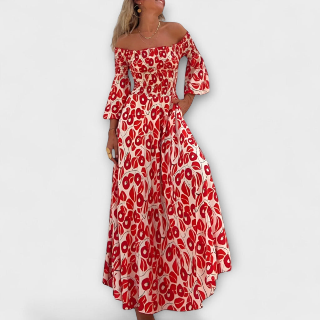 Bella - Off-Shoulder Dress with Ocean Flowers