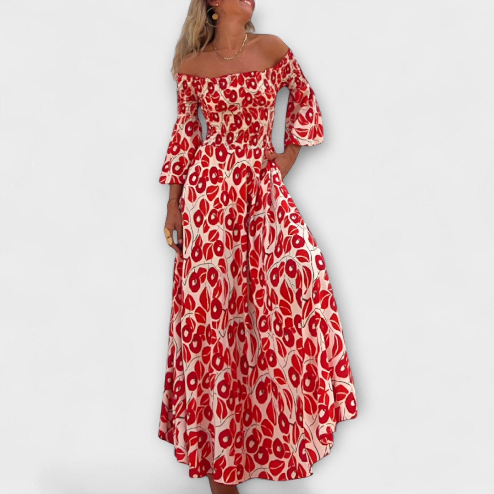 Bella - Off-Shoulder Dress with Ocean Flowers