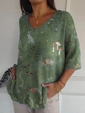 Woodland And Animals Repeat Pattern Printed Women's Casual Pullover Knit