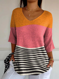 Women's Abstract Line Pattern Art Print Casual Knit Pullover